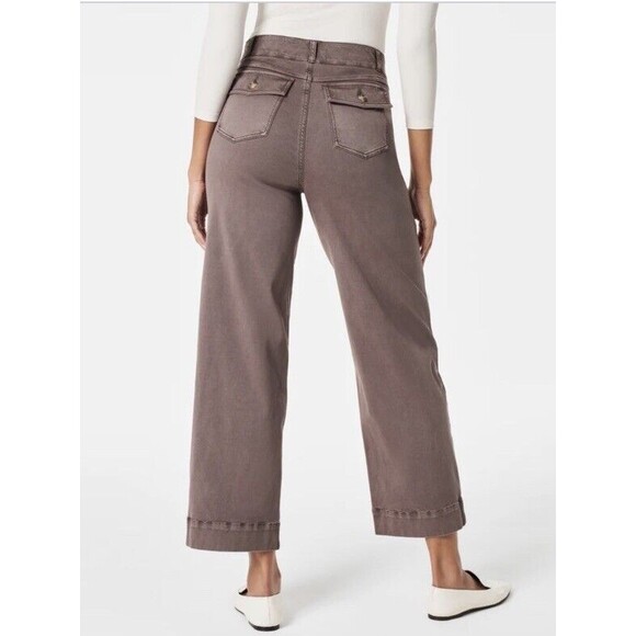 Spanx Stretch Wide Leg Cropped Twill Pant Tan Size Small Tall - Picture 2 of 10
